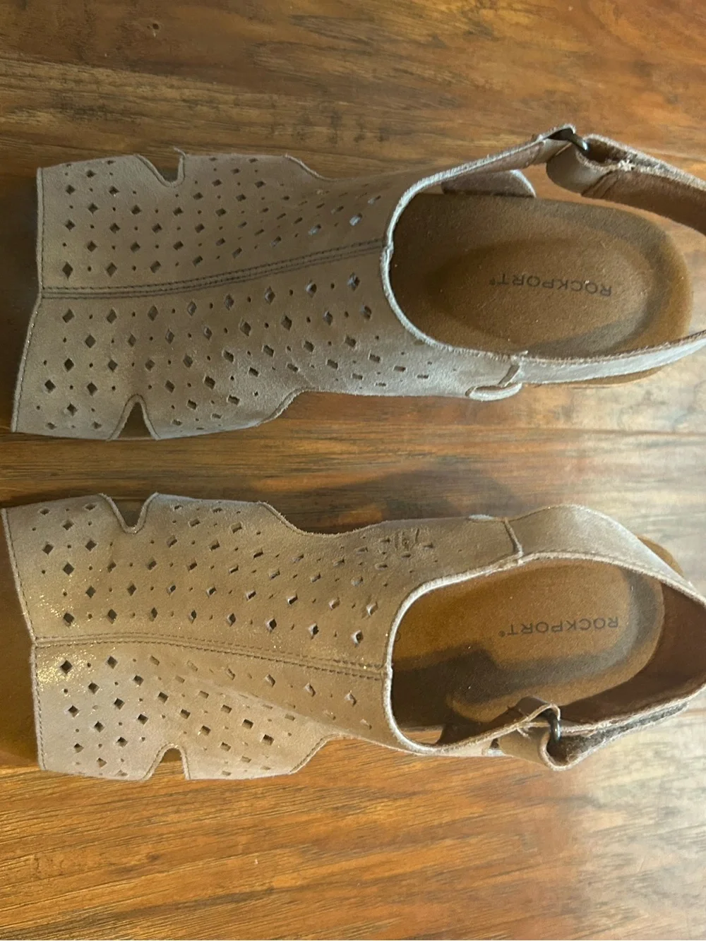 Rockport Taupe Suede Perforated Slingback Sandals